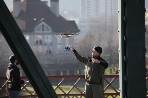 360 Heros prepares for launch to film the Hawthorne Bridge via a hexacopter from ATI.
