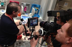 Micheel Kintner founder of 360 Heros is interviewed by SyFy TV Network at CES in 3DSystems booth.